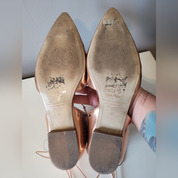 Ted Baker Cerez Rose Gold Metallic Lace Up Flats, GUC, Size 37 - Picture 11 of 12